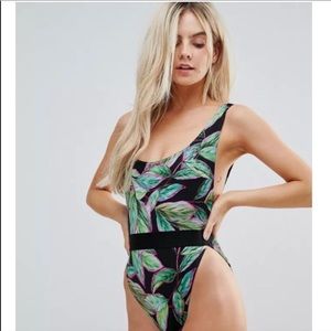 One piece bathing suit jungle print high leg